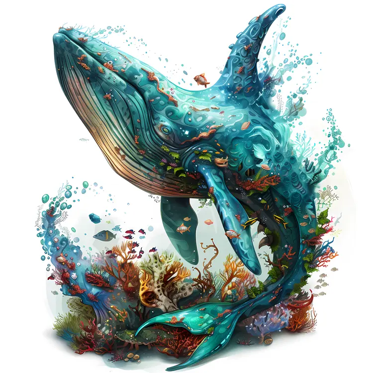 Blue Whale with Coral Reef
