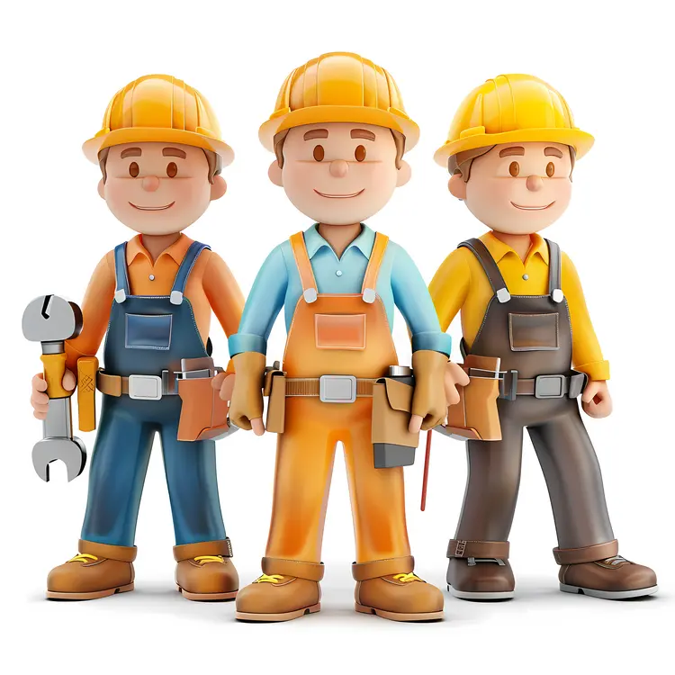 Three Construction Workers with Tools