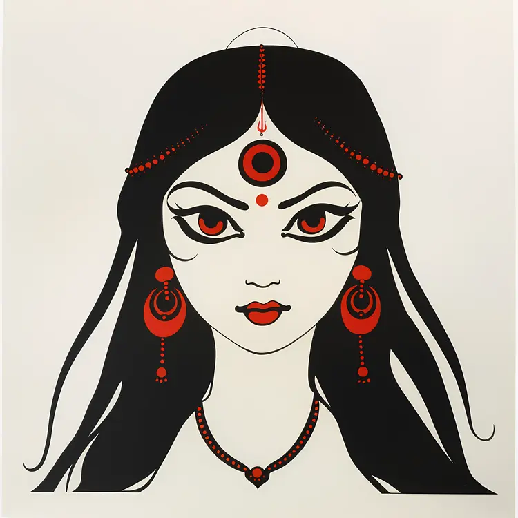 Elegant Goddess Illustration with Red and Black Details