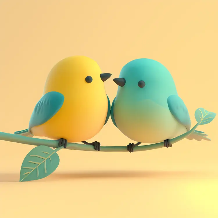 Pair of Cute Cartoon Birds on a Branch