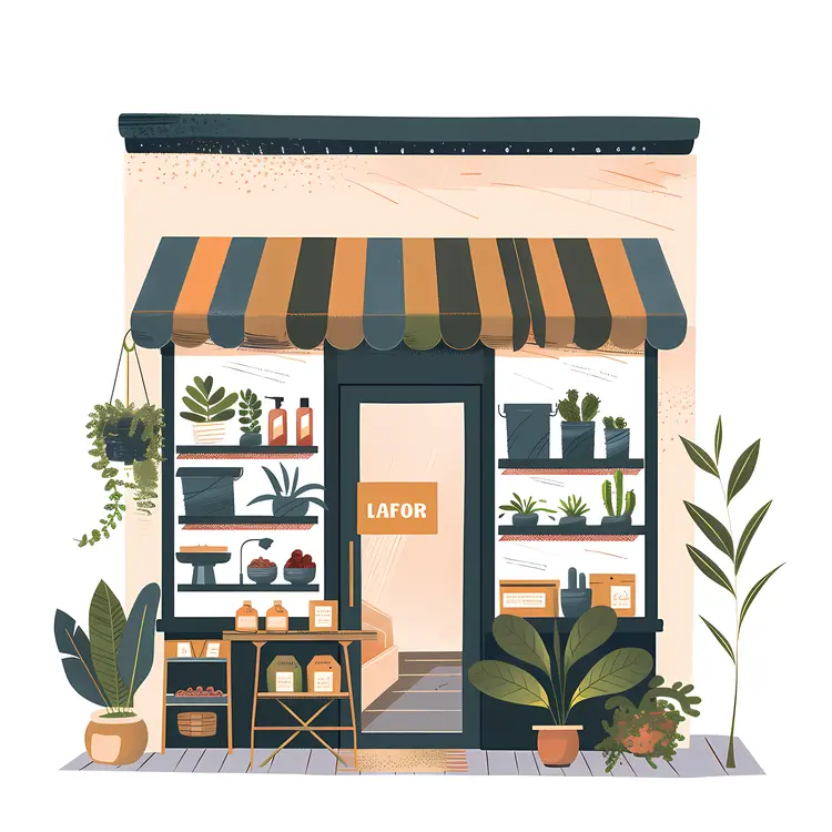 Cozy Small Shop with Green Striped Awning