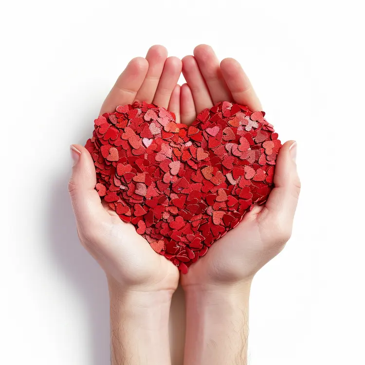 Hands Holding Red Heart-Shaped Confetti