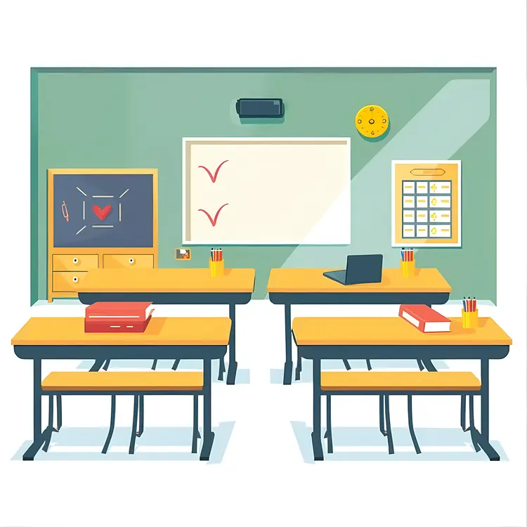 Classroom with Whiteboard and Books