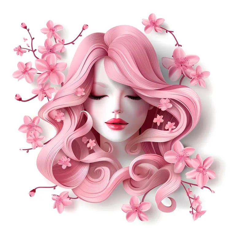 Pink Hair with Flowers and Closed Eyes