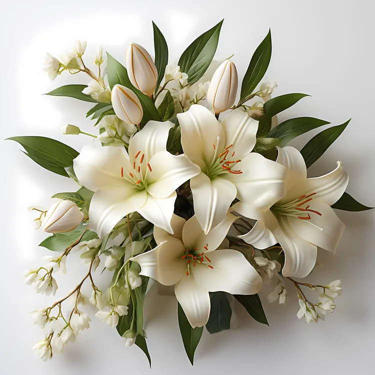 White Lilies with Green Leaves