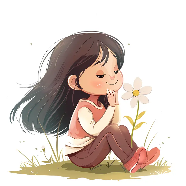 Girl Sitting with a Single Flower