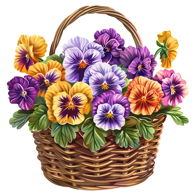 Basket of Colorful Pansies