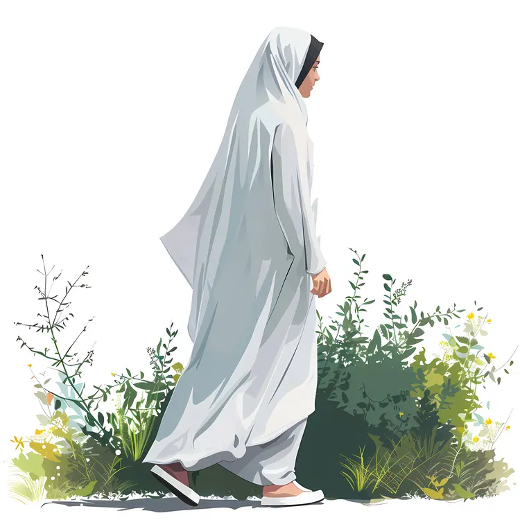 Woman in White Hijab Walking in Garden