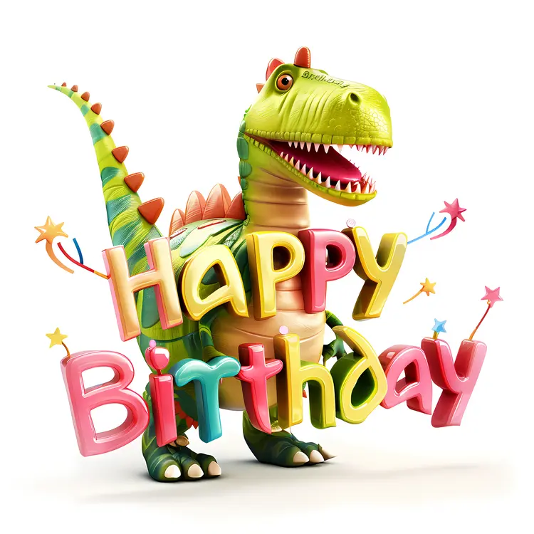 Happy Dinosaur with Colorful Letters