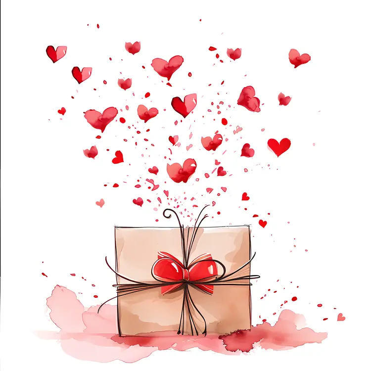 Gift Box with Heart Confetti