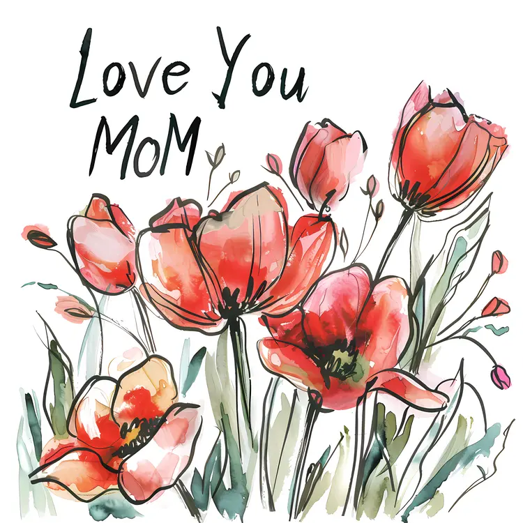 Love You Mom Floral Greeting Card