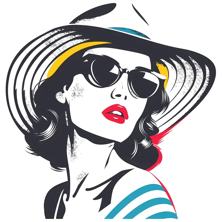 Retro Woman in Striped Dress and Hat