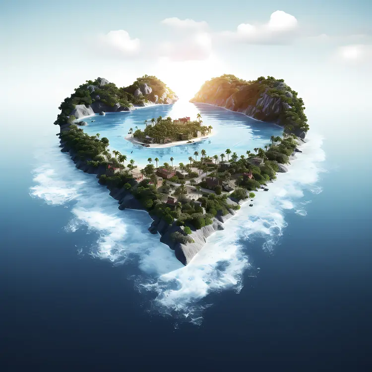 Heart-shaped Island with Stunning Sunset