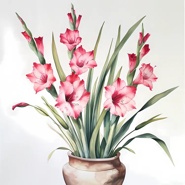 Pink Gladiolus in Ceramic Pot