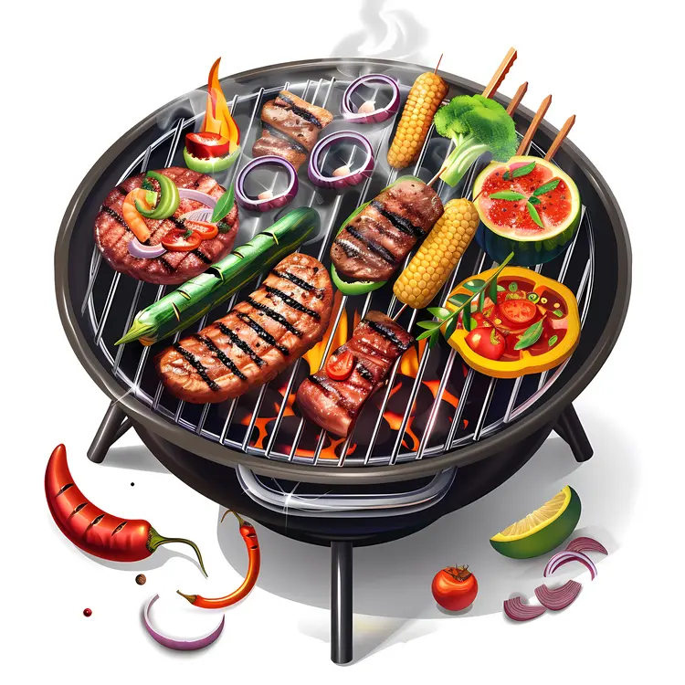 Barbecue Grill with Meat and Vegetables