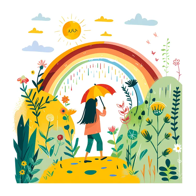 Girl with Umbrella under a Rainbow