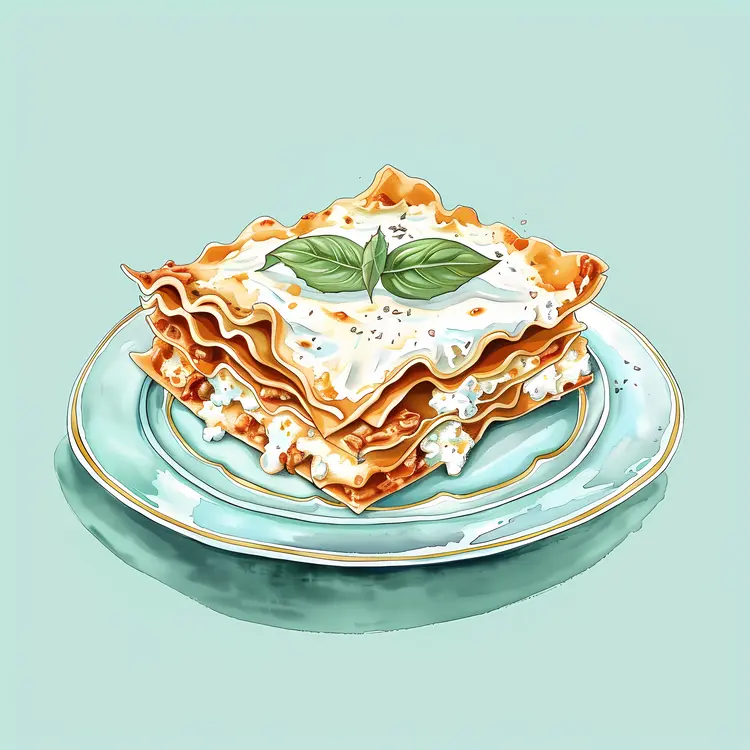 Lasagna with Basil on a Plate
