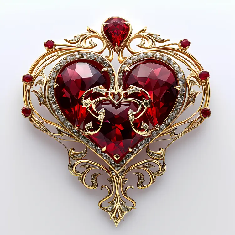 Ornate Gold and Red Heart Gemstone Jewelry