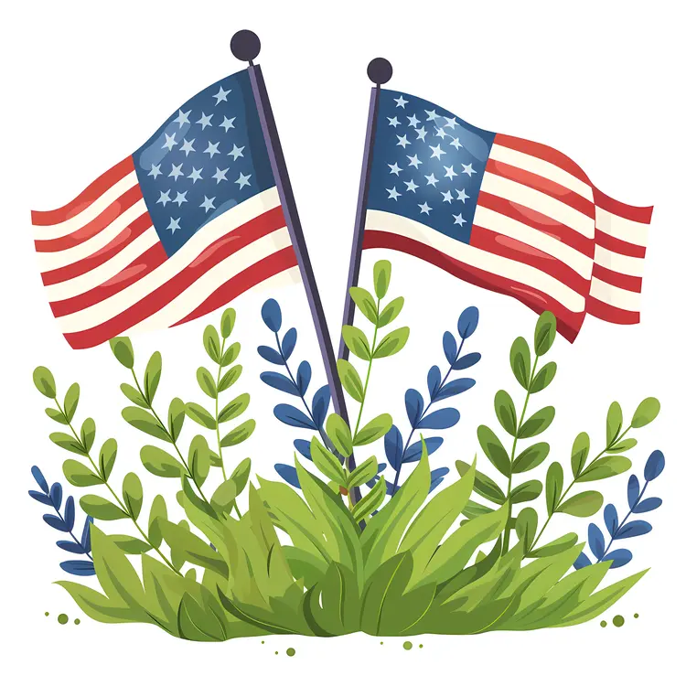 American Flags with Greenery