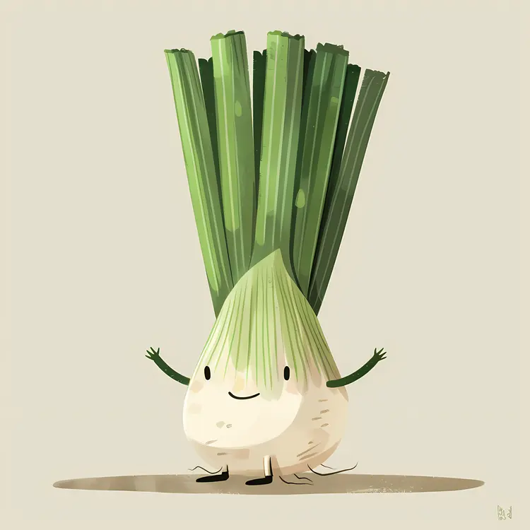 Happy Green Onion Cartoon Character