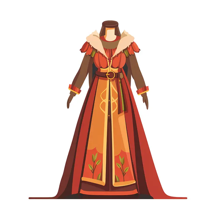 Red and Gold Medieval Dress with Fur Collar