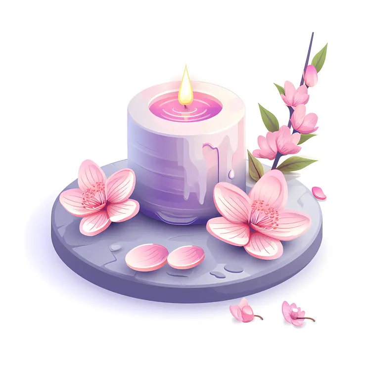 Purple Candle with Flowers on Plate