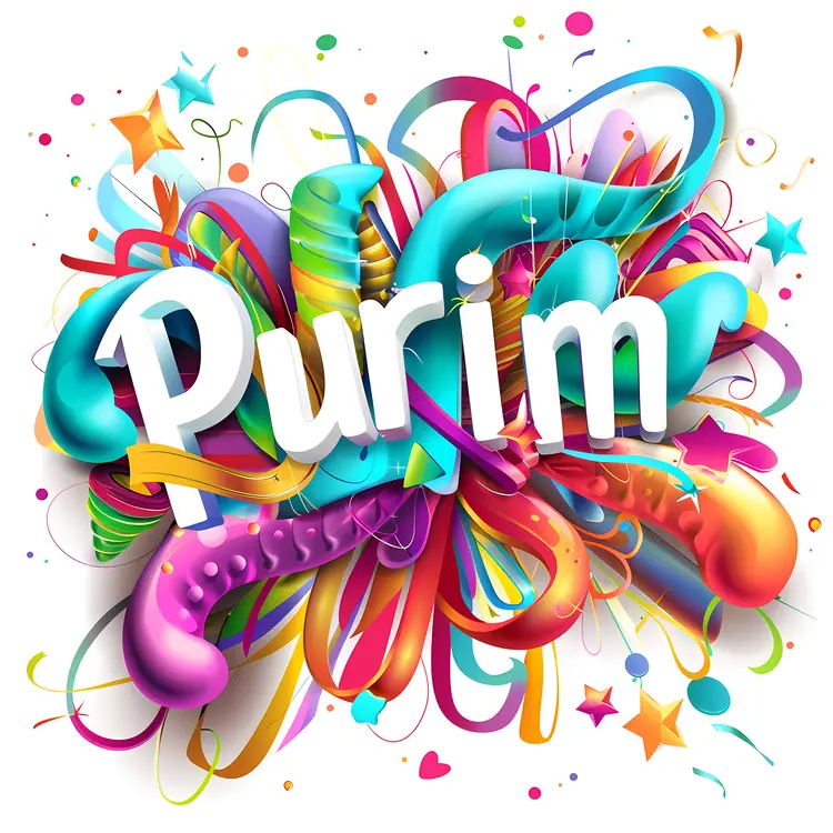 Colorful Purim Text with Festive Decorations