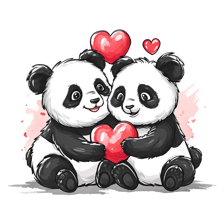 Cute Pandas Holding Heart Illustration