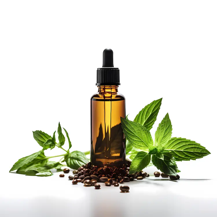 Amber Bottle with Mint Leaves
