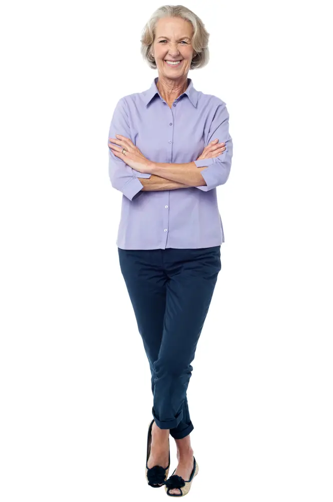 Smiling Elderly Woman in Purple Shirt