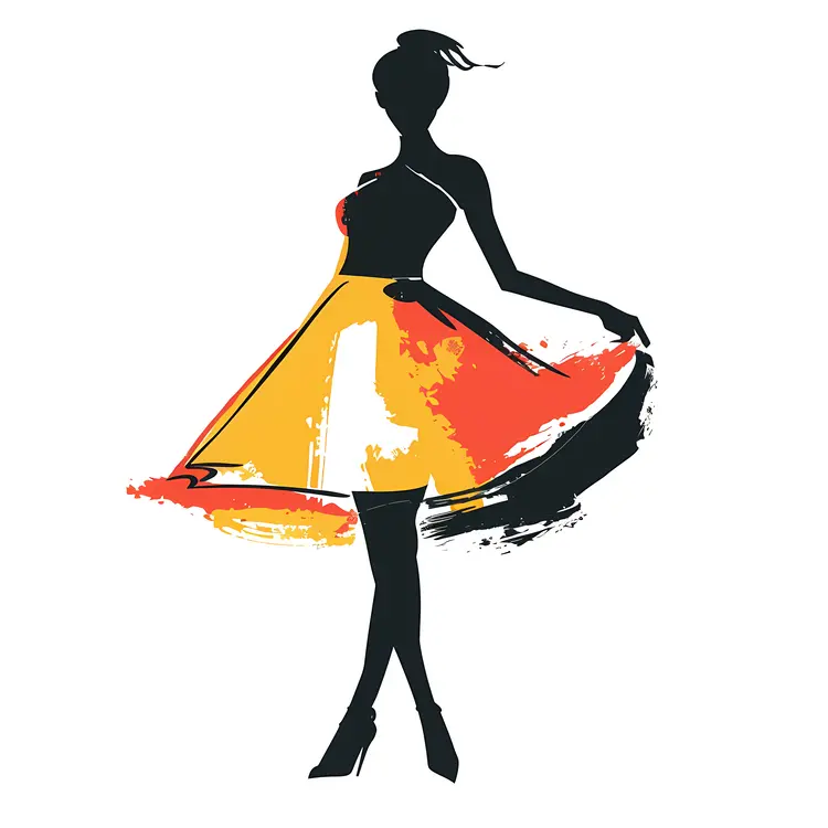 Stylish Silhouette Woman in Colorful Dress