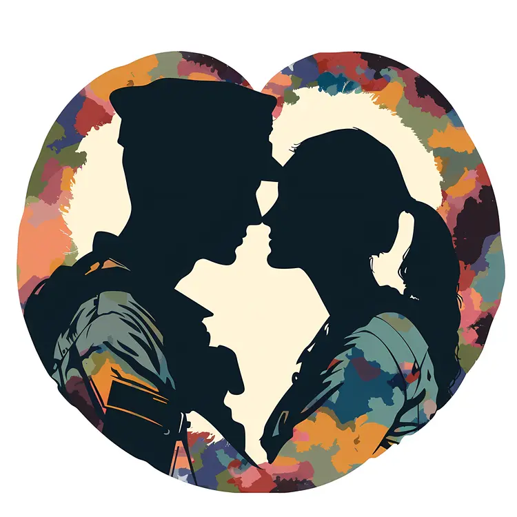 Colorful Abstract Couple Silhouette in Heart Shape