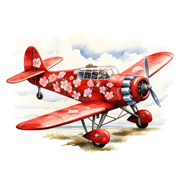 Red Airplane with Floral Design