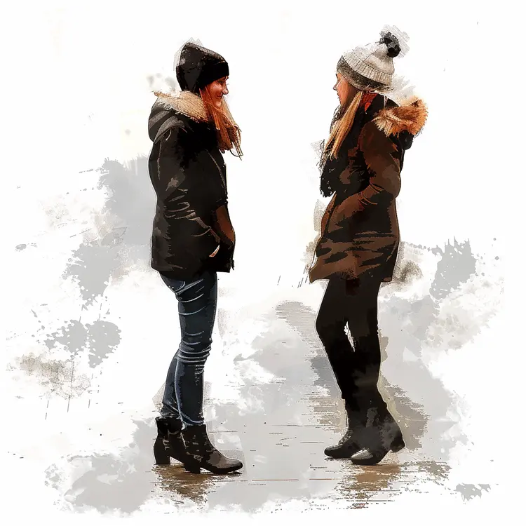 Two Women Chatting in Winter Clothes
