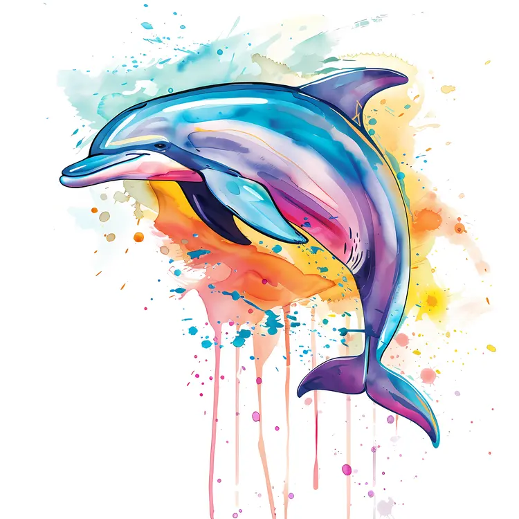 Colorful Dolphin Splashing in Water