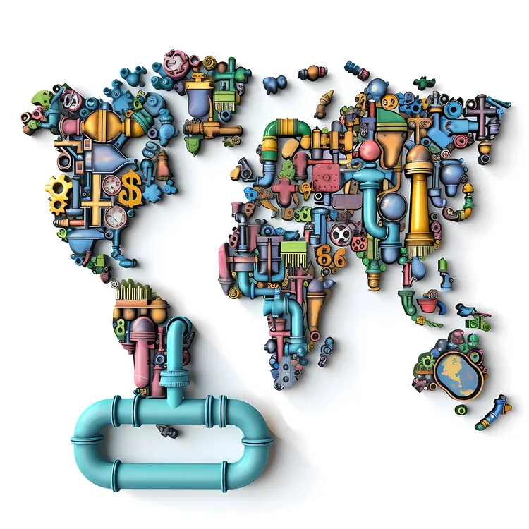 World Map Made of Pipes and Gears