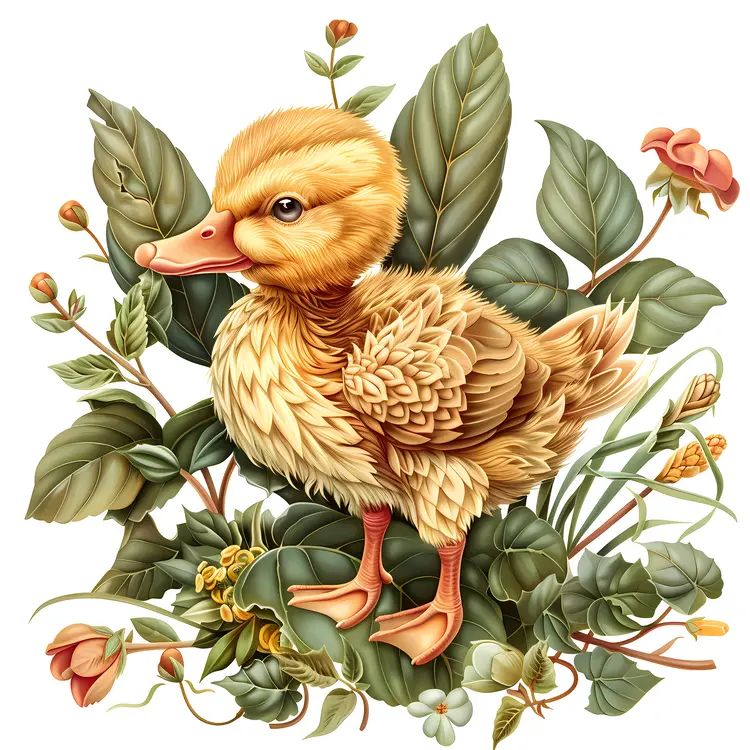 Duckling with Green Leaves