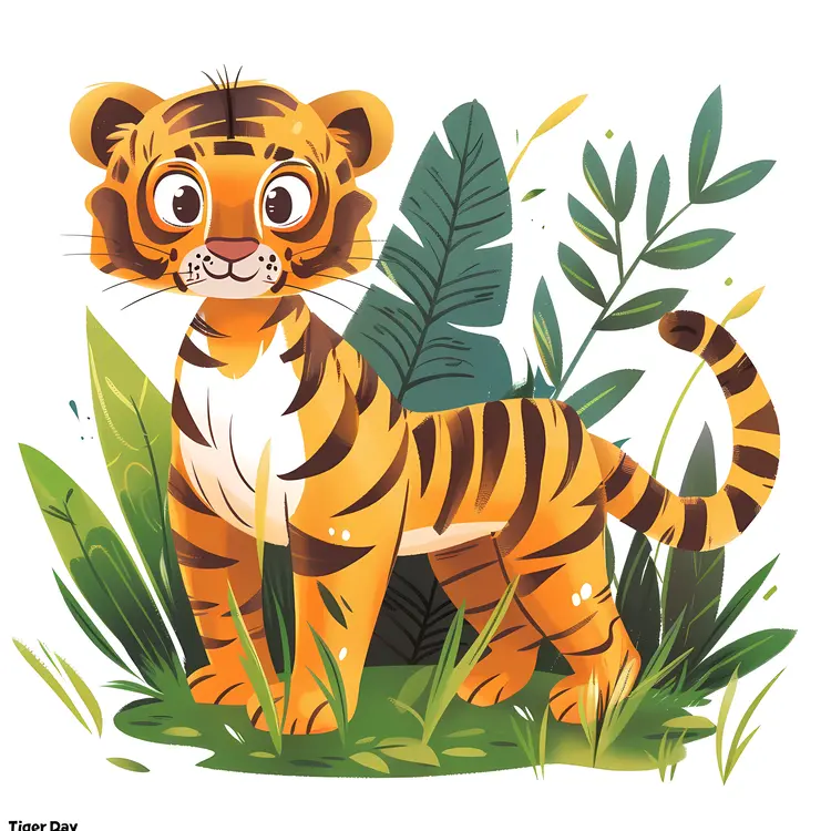Cartoon Tiger in Jungle for Tiger Day