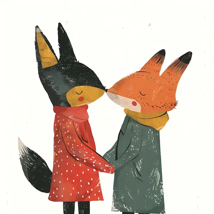 Two Foxes Holding Hands Illustration