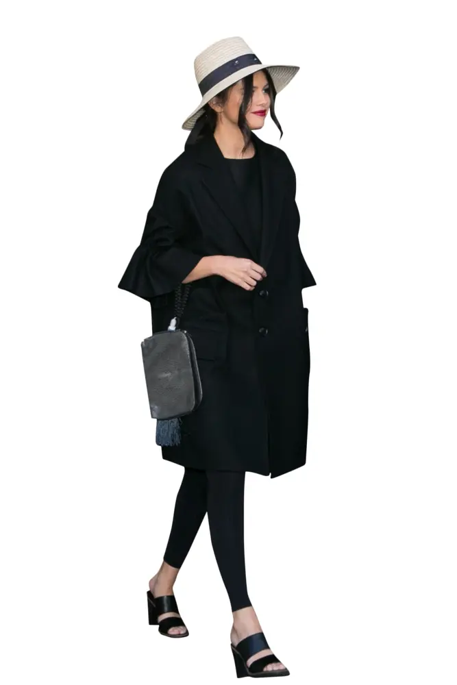 Stylish Woman in Black Coat and Hat