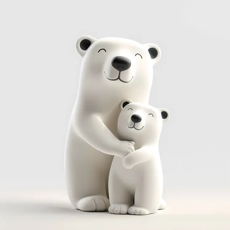 Cartoon Polar Bear Hugging Cub