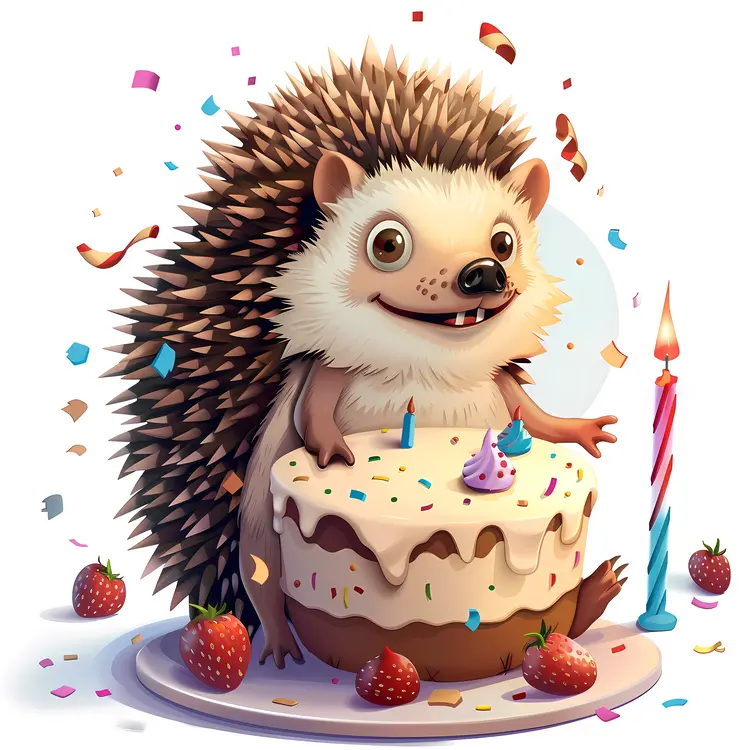 Cute Hedgehog with Birthday Cake