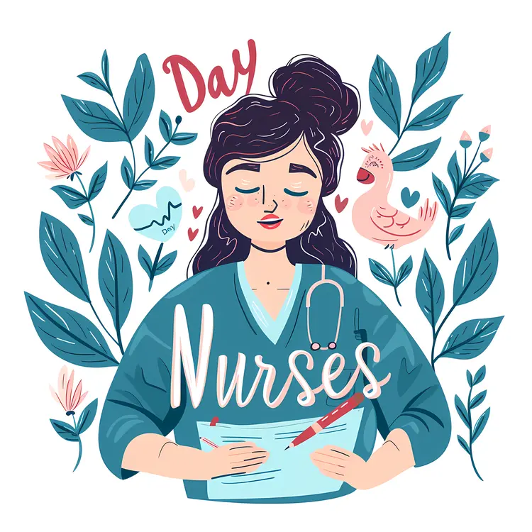 Nurse with Leaves and Flowers for Nurses Day