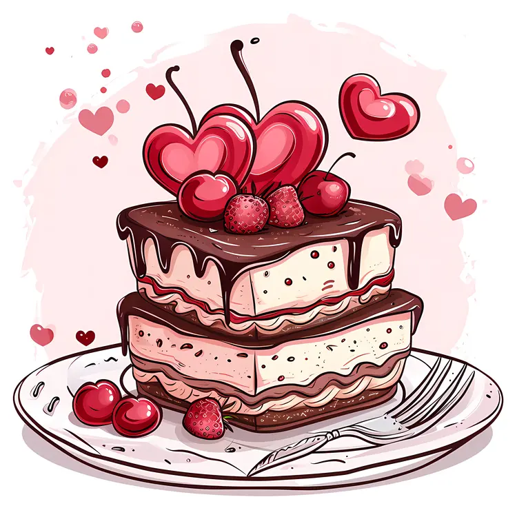 Heart-shaped Cake with Raspberries and Fork