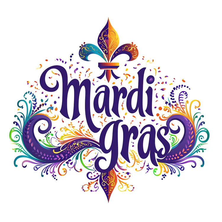 Mardi Gras Text with Decorative Fleur-de-lis