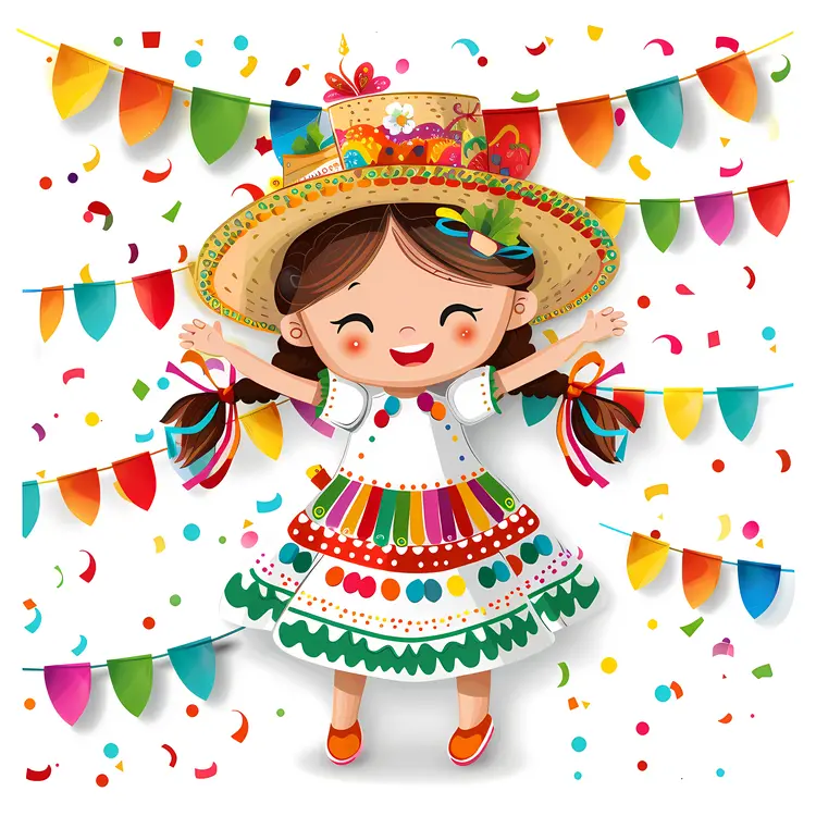 Festive Girl in Colorful Dress