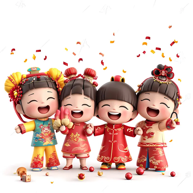 Cute Children in Traditional Attire Celebrating Chinese New Year