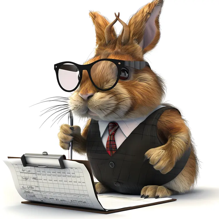 Cute Rabbit with Glasses and Clipboard