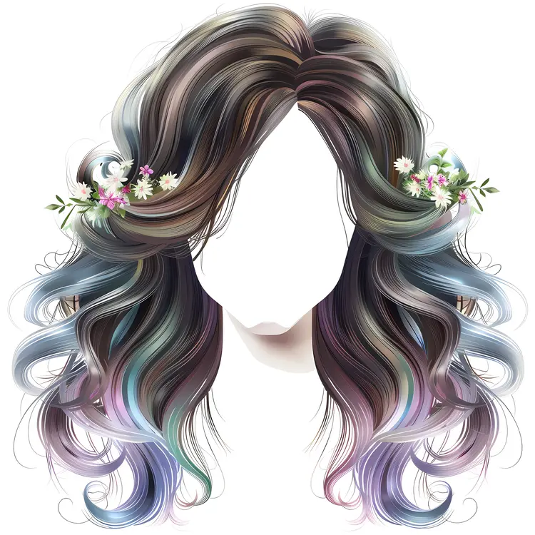 Vibrant Multicolored Hairstyle with Flowers