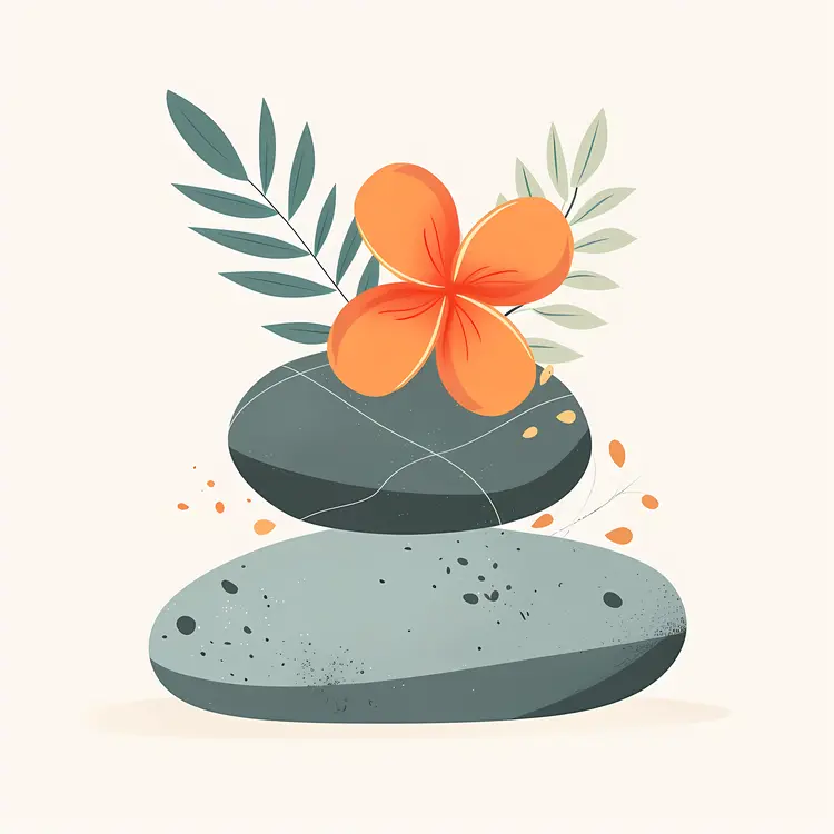 Zen Stones with Flowers and Leaves